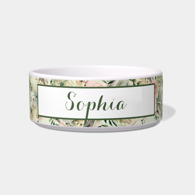 Pink Blush and Sage Green Floral Arrangement Pet Bowl (Front)