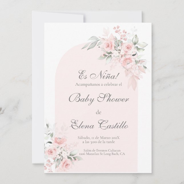 Pink blush baby shower invitation (Front)