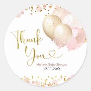 Pink Blush Balloon Baby Shower Thank You Sticker