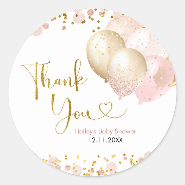 Pink Blush Balloon Baby Shower Thank You Sticker (Front)