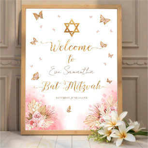 Pink Blush Bat Mitzvah Welcome Sign Foam Board