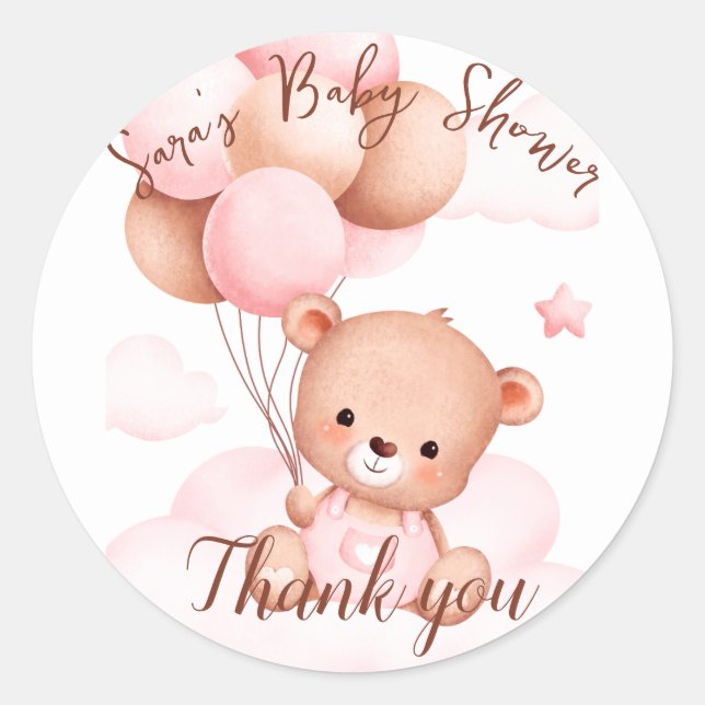 Pink Blush Bear Baby shower Thank you Classic Round Sticker (Front)