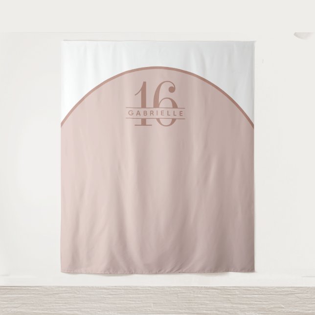 Pink Blush Birthday Custom Arch Photo Backdrop Tapestry (Front)