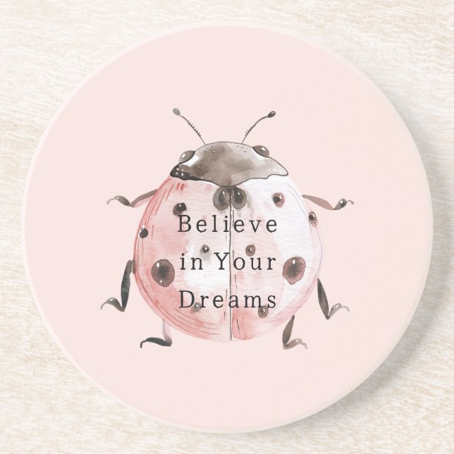 Pink Blush Black Ladybug Coaster (Front)