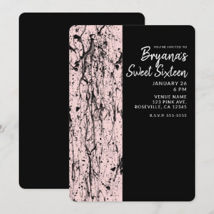 Pink Blush & Black Paint Sweet 16 ANY AGE Party Invitation