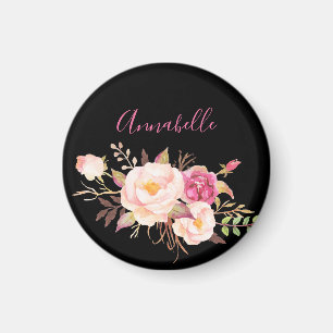 Pink Blush Blooming Floral - Black Magnet
