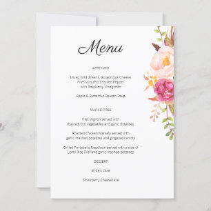 Pink Blush Blooming Floral Menu Invitation