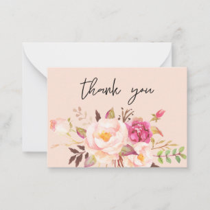 Pink Blush Blooming Floral - Pink Small Thank You Card