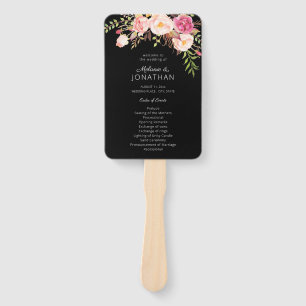 Pink Blush Blooming Floral Wedding Program Black Hand Fan