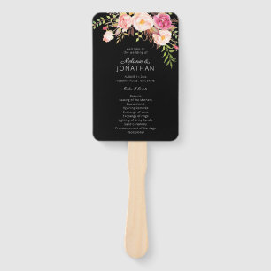 Pink Blush Blooming Floral Wedding Program Black Hand Fan