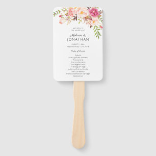 Pink Blush Blooming Floral Wedding Program Hand Fan