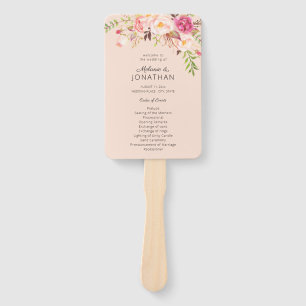 Pink Blush Blooming Floral Wedding Program Pink Hand Fan