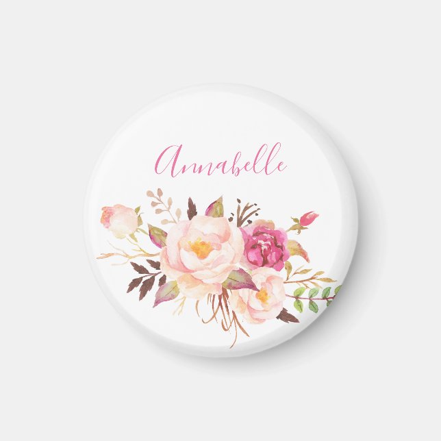 Pink Blush Blooming Floral - White Magnet (Front)