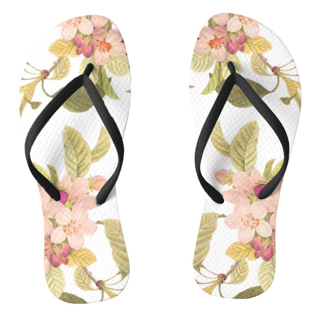 Pink Blush Blooming Summer Floral Botanical Flip Flops (Footbed)