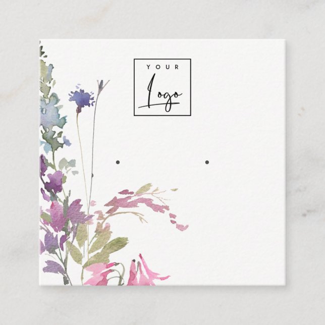 Pink Blush Blue Bell Floral Bunch Earring Display Square Business Card (Front)