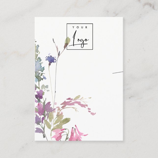 Pink Blush Blue Bell Floral Bunch Necklace Display Business Card (Front)