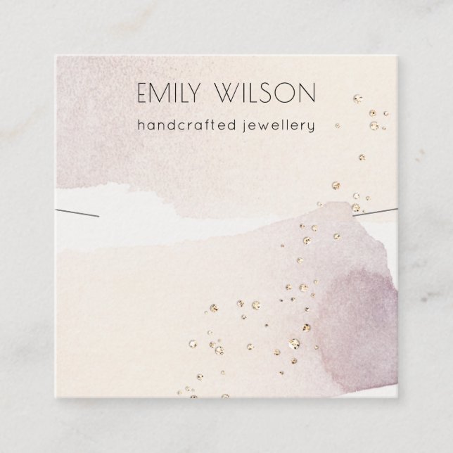 Pink Blush Blue Bell Floral Bunch Necklace Display Square Business Card (Front)