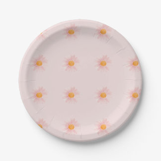 Pink Blush Boho Daisy Birthday Party Paper Plate