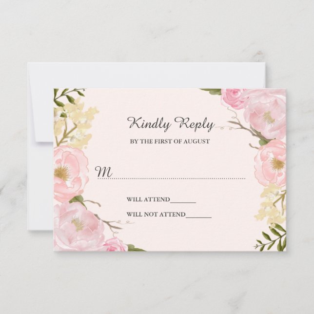 Pink Blush Botanical Floral Wedding RSVP Card (Front)