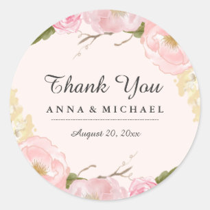 Pink Blush Botanical Floral Wedding Stickers