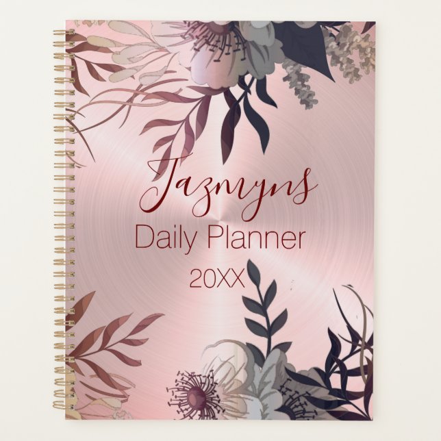 Pink Blush Botanical Personalised Daily Planner (Front)
