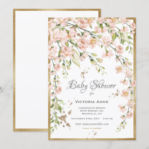 Pink Blush Botanical Watercolor Baby Shower Invitation