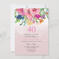 Pink Blush Botantical Watercolor 40th Birthday