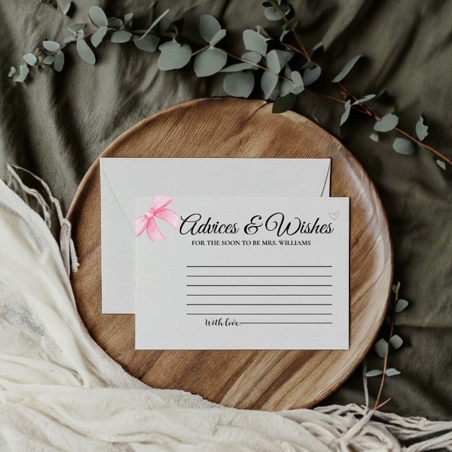 pink Blush Bow Advices & WIshes Bridal Shower Enclosure Card (Creator Uploaded)