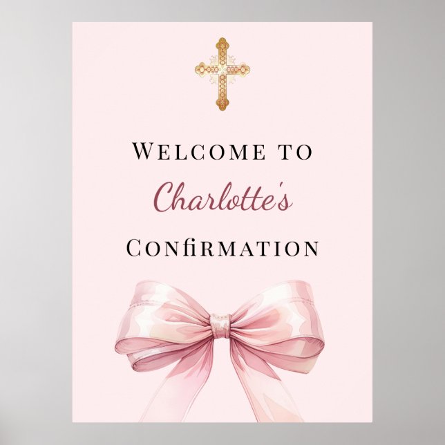 Pink blush bow Confirmation welcome Poster (Front)