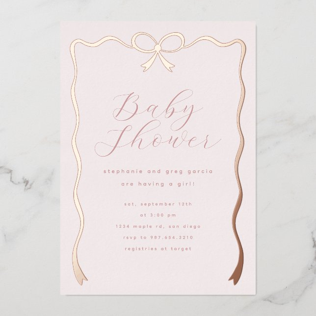 Pink Blush Bow Foil Invitation (Front)