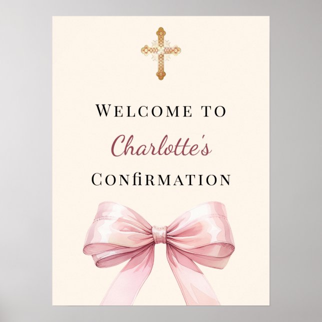 Pink blush bow ivory Confirmation welcome Poster (Front)