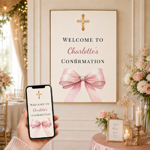 Pink blush bow ivory Confirmation welcome Poster