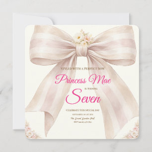 Pink Blush Bow Princess Ribbon Birthday Invitation