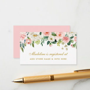 Pink Blush Bridal Shower Gold Registry Insert Card