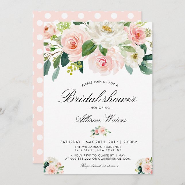 Pink blush Bridal shower invitation card (Front/Back)