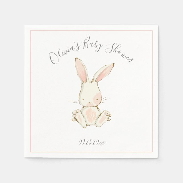 Pink Blush Bunny Girl Baby Shower Napkin (Front)