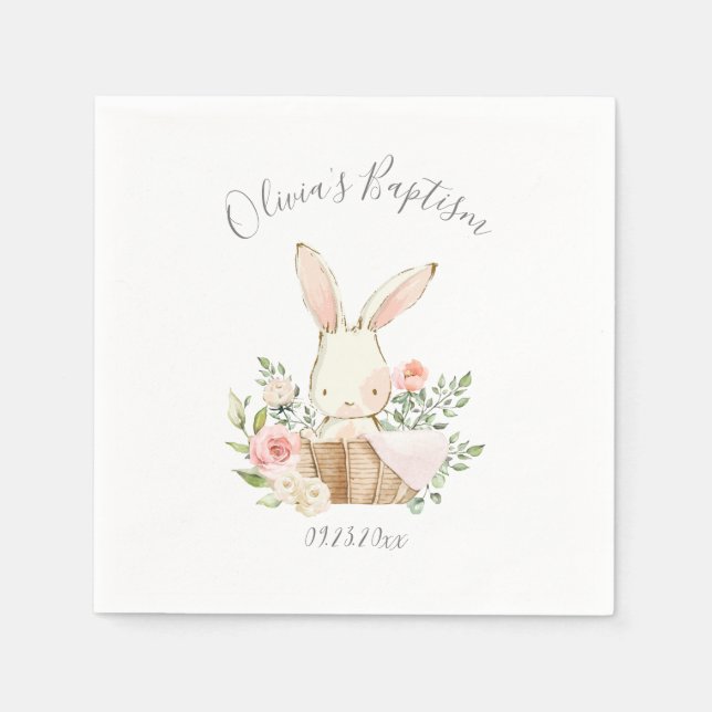 Pink Blush Bunny Rabbit Girl Baby Baptism Napkins (Front)