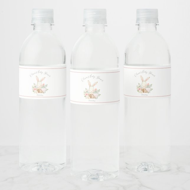 Pink Blush Bunny Rabbit Girl Baby Shower Water Bottle Label (Bottles)
