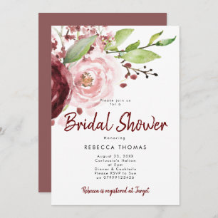 pink blush burgundy bridal shower invitation