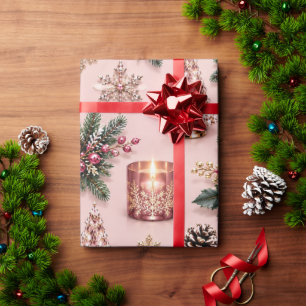 Pink Blush Burgundy Christmas Candlelight Wrapping Paper