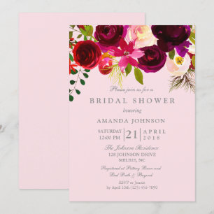 Pink Blush & Burgundy Floral Bridal Shower Invitation