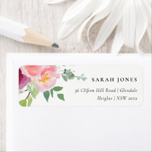 Pink Blush Burgundy Rose Watercolor Address
