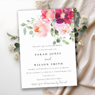 Pink Blush Burgundy Rose Watercolor Couples Shower Invitation