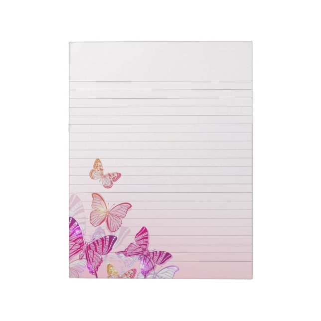 Pink Blush Butterflies Lined Notes Paper Notepad (Rotated)