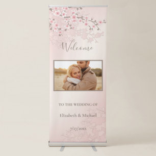 Pink Blush Cherry Blossom Wedding Welcome Photo Retractable Banner
