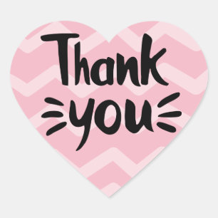 Pink & Blush Chevron Stripes Black Thank You Party Heart Sticker