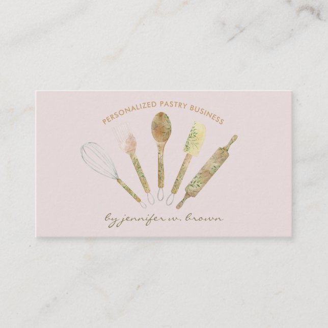 Pink Blush Cooking Pastry Shop Tools Bakery Business Card (Front)
