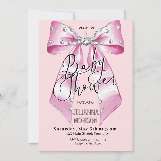  Pink blush  Coquette Bow Baby Shower Girl  Invitation (Front)