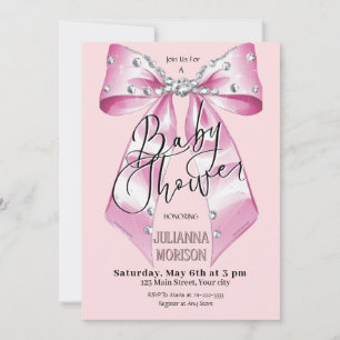  Pink blush  Coquette Bow Baby Shower Girl  Invitation