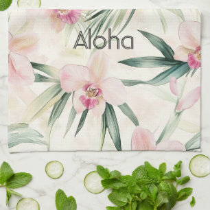 Pink Blush Cream Orchid Floral   Tea Towel